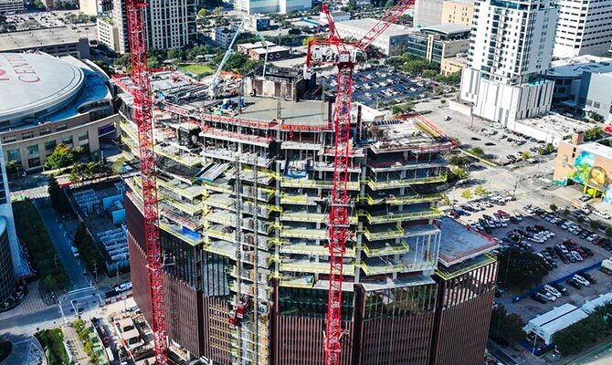 Fall protection at the construction project 1550 On the Green in Houston, TX USA