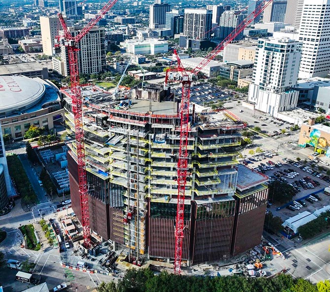 Fall protection at the construction project 1550 On the Green in Houston, TX USA