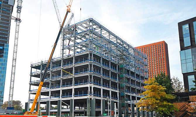 Fall protection on construction site at First Street Manchester UK