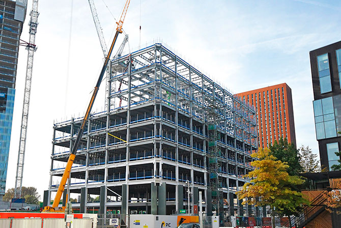 Fall protection on construction site at First Street Manchester UK